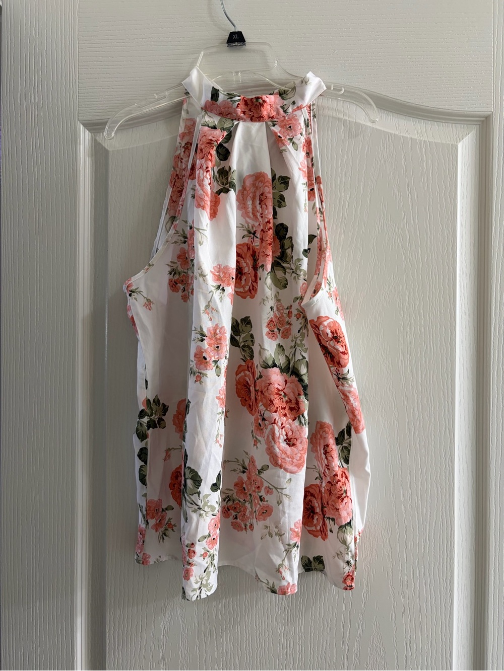 SHEIN White Halter Camisole with Coral Floral Print